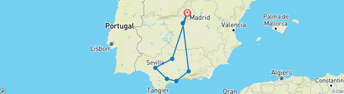 Image d'une carte montrant l'itinéraire du circuit