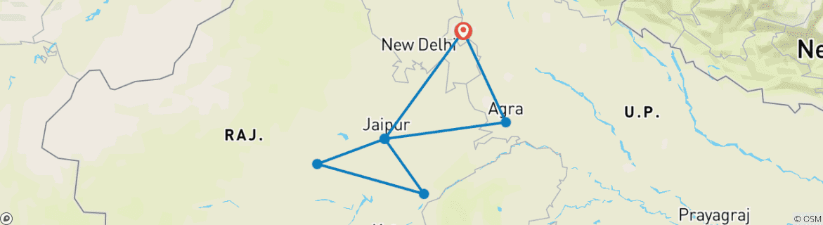 Image of a map showing the route of the tour
