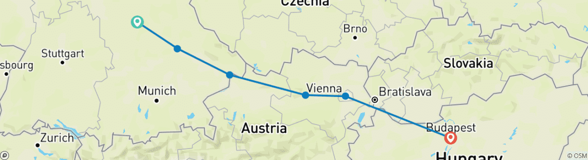 Image of a map showing the route of the tour