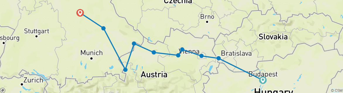 Image of a map showing the route of the tour