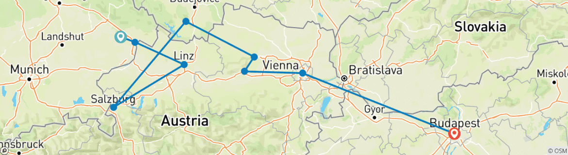 Image d'une carte montrant l'itinéraire du circuit