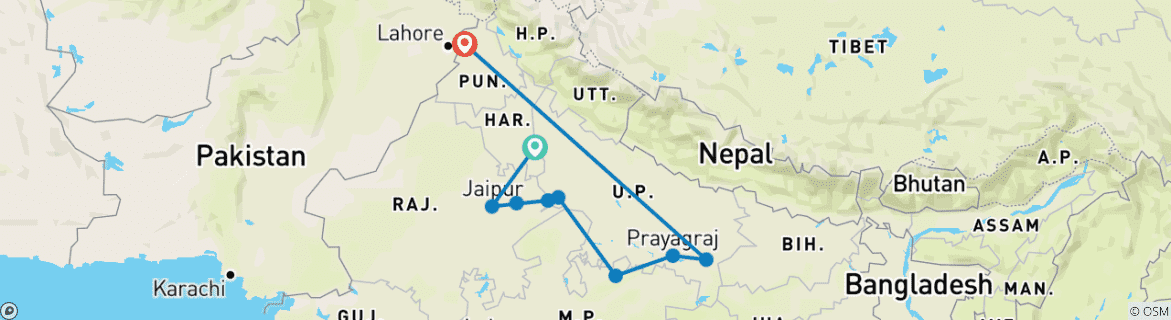 Image d'une carte montrant l'itinéraire du circuit