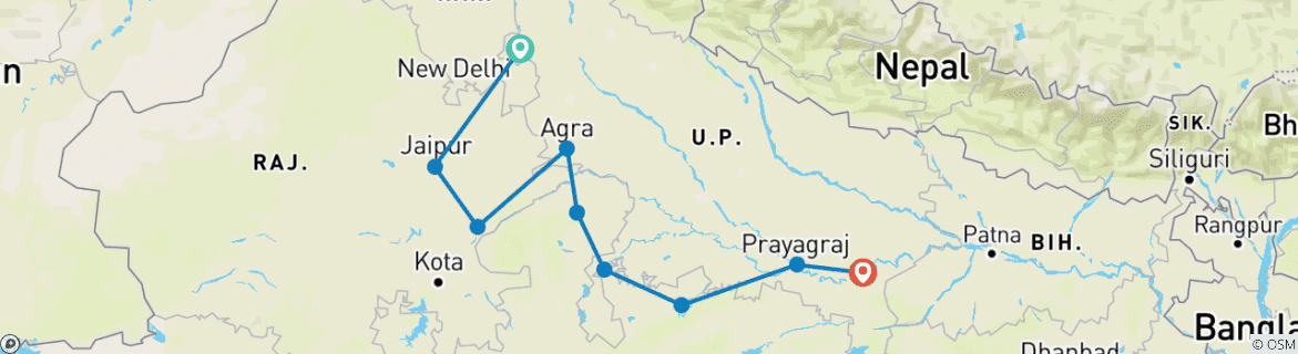 Image d'une carte montrant l'itinéraire du circuit