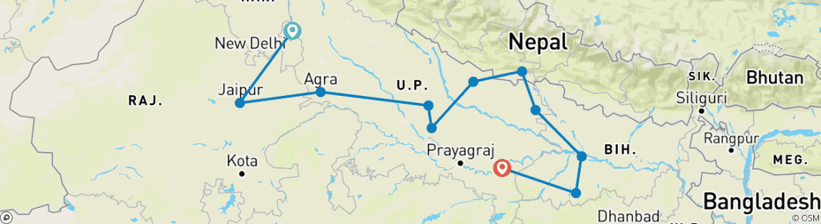 Foto van een kaart met de route van de rondreis