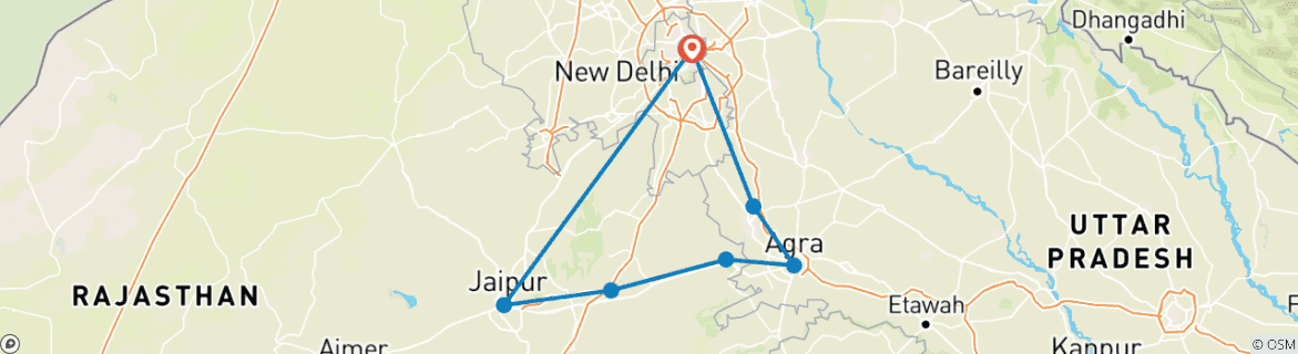 Image of a map showing the route of the tour