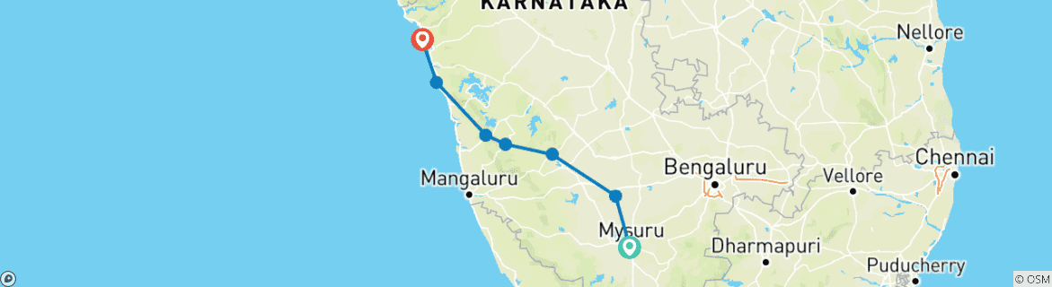 Image d'une carte montrant l'itinéraire du circuit