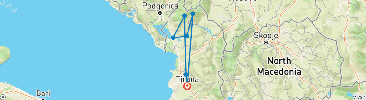 Image of a map showing the route of the tour
