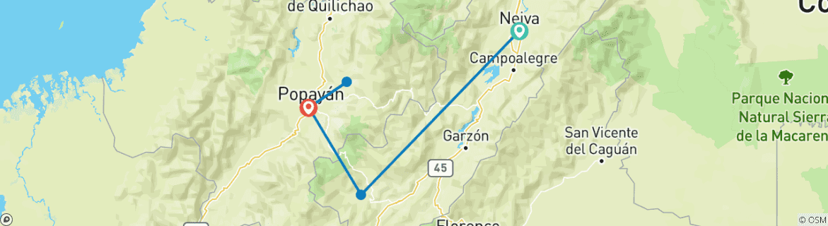 Image of a map showing the route of the tour