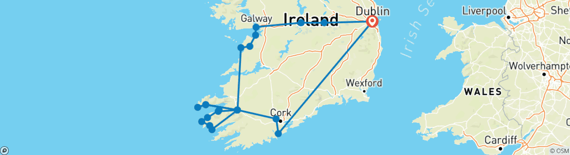 Image of a map showing the route of the tour