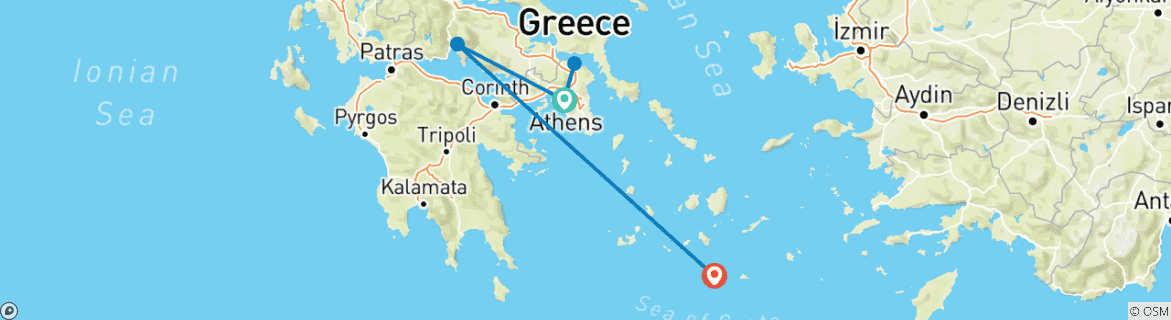 Carte du circuit 7 jours en Grèce : Athènes et Santorin