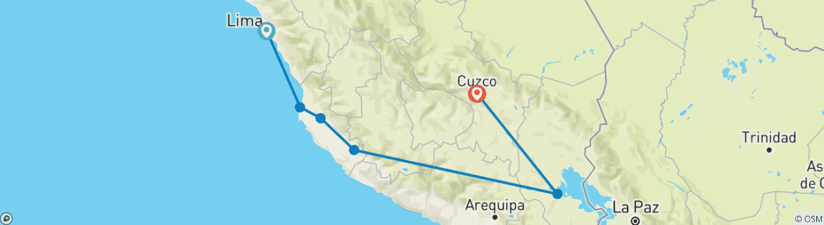 Image of a map showing the route of the tour