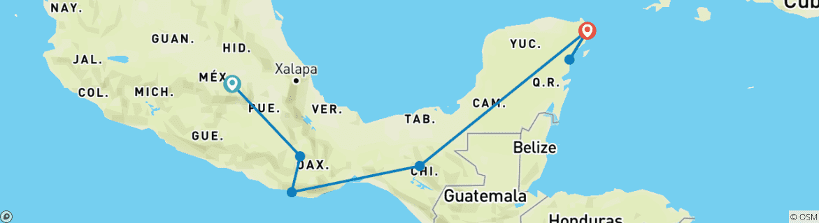 Image of a map showing the route of the tour