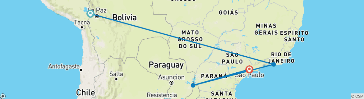 Image of a map showing the route of the tour