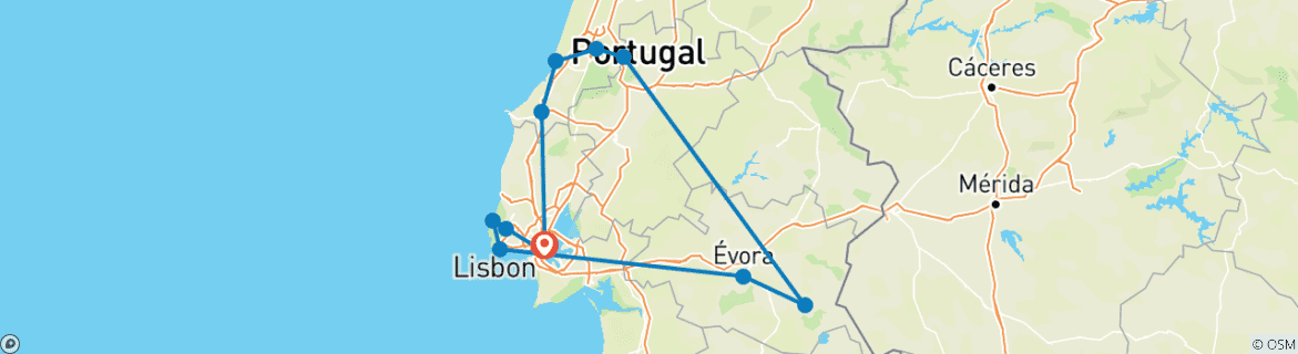 Image of a map showing the route of the tour