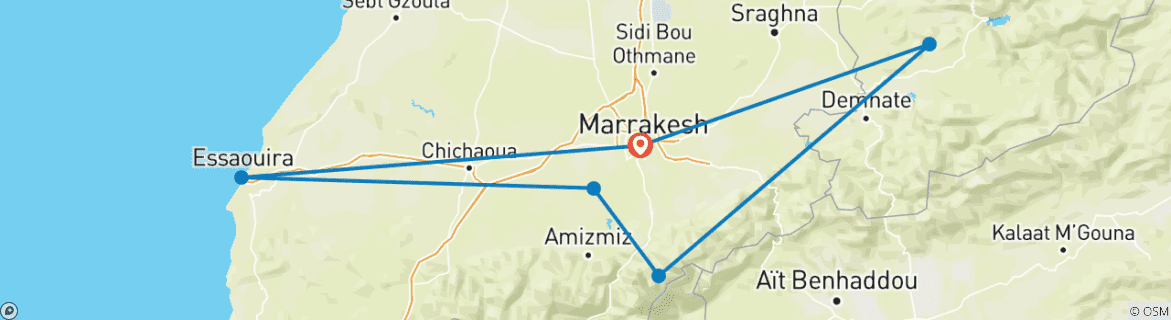 Image d'une carte montrant l'itinéraire du circuit