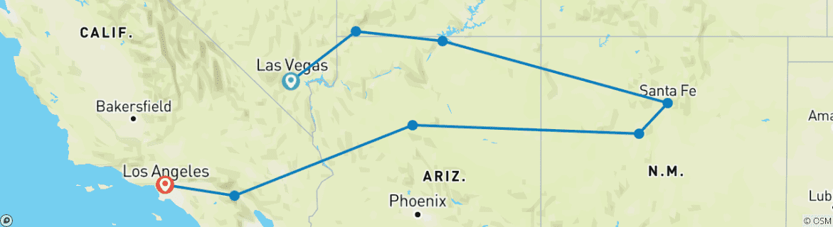 Image of a map showing the route of the tour