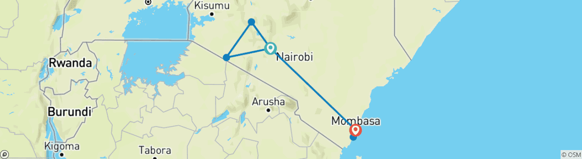 Karte von Untamed Kenya: From Roars to Reefs & Rooftops (7 Destinationen)