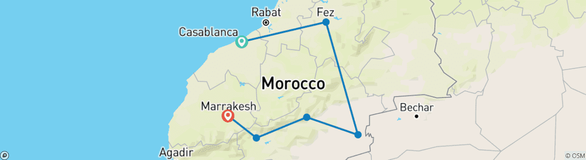 Image d'une carte montrant l'itinéraire du circuit