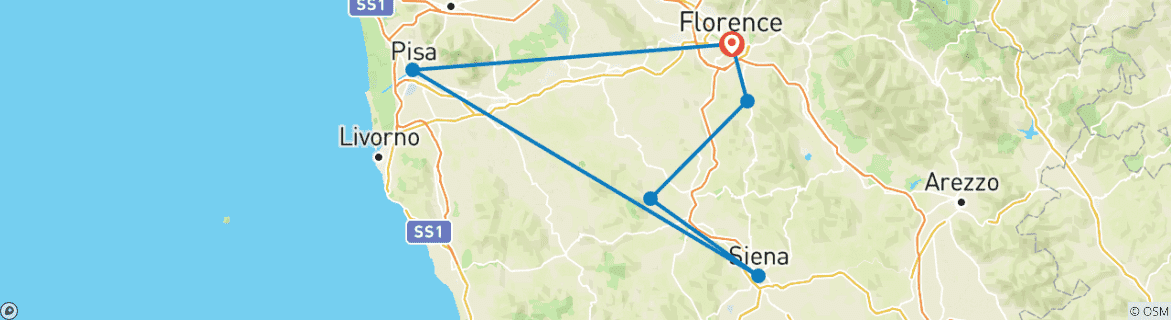 Image d'une carte montrant l'itinéraire du circuit
