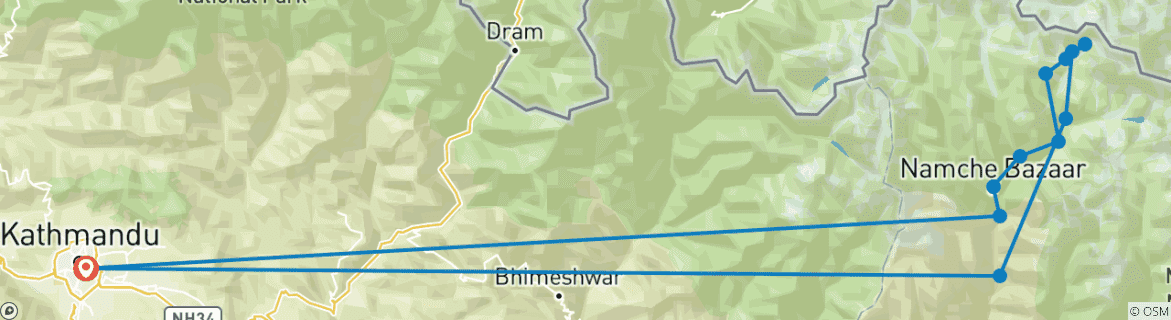 Image d'une carte montrant l'itinéraire du circuit
