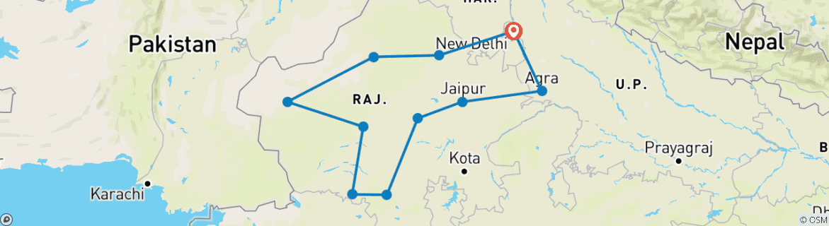 Image of a map showing the route of the tour