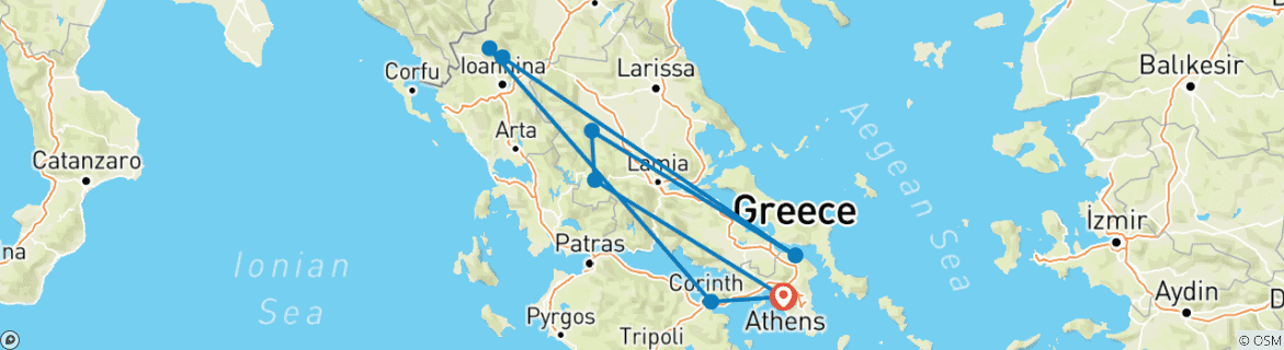 Image of a map showing the route of the tour