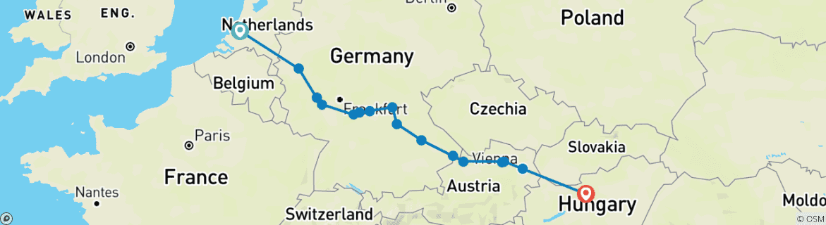 Image of a map showing the route of the tour