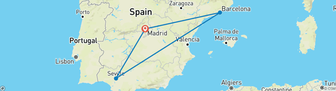 Image of a map showing the route of the tour