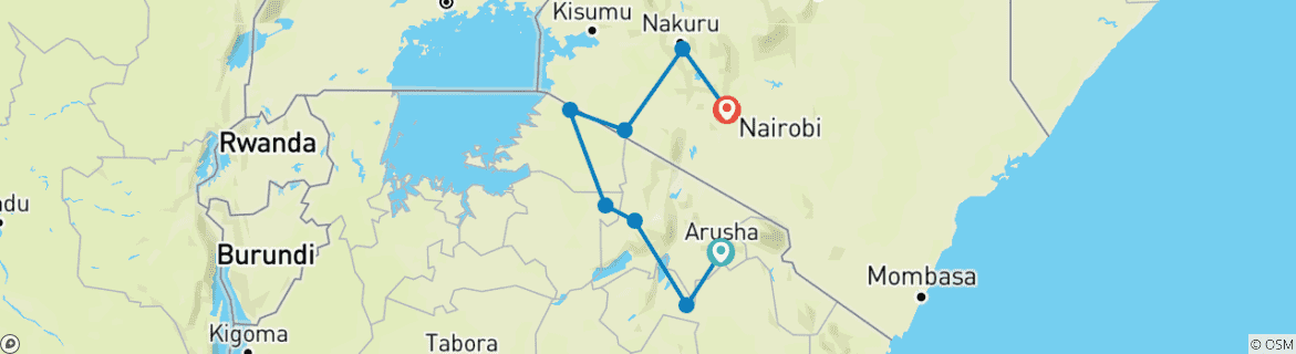 Image of a map showing the route of the tour