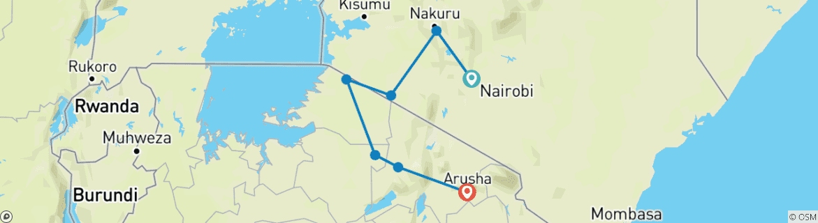 Image of a map showing the route of the tour