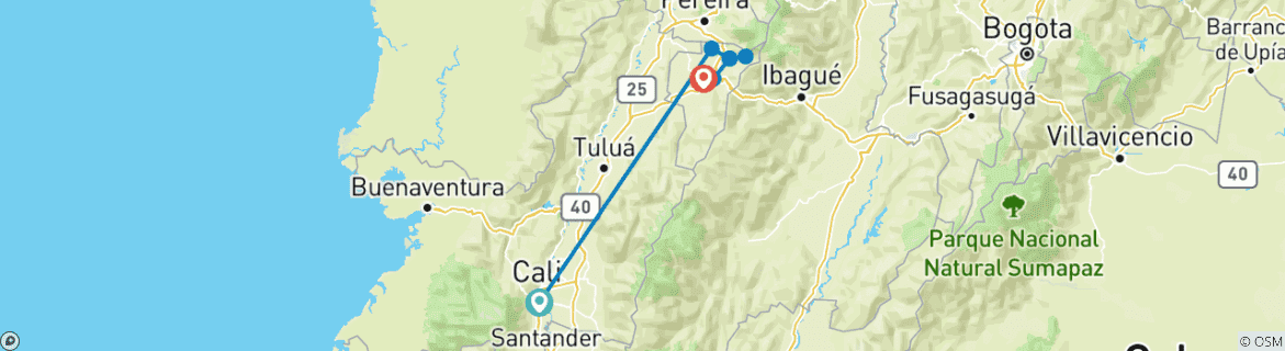 Image of a map showing the route of the tour