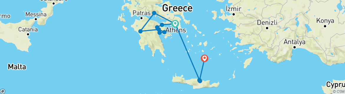 Image of a map showing the route of the tour