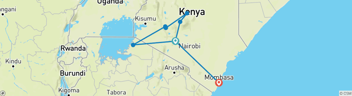 Image of a map showing the route of the tour