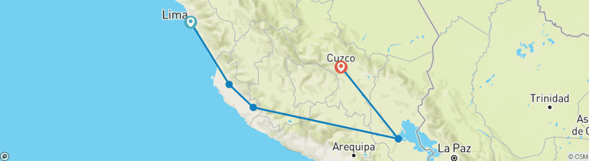 Image of a map showing the route of the tour