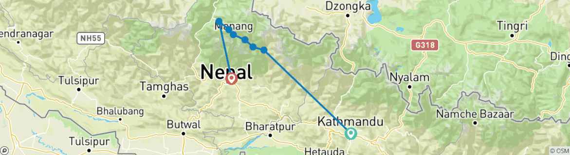 Image of a map showing the route of the tour