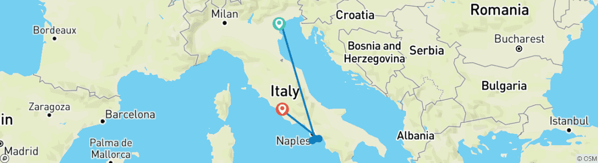 Image of a map showing the route of the tour