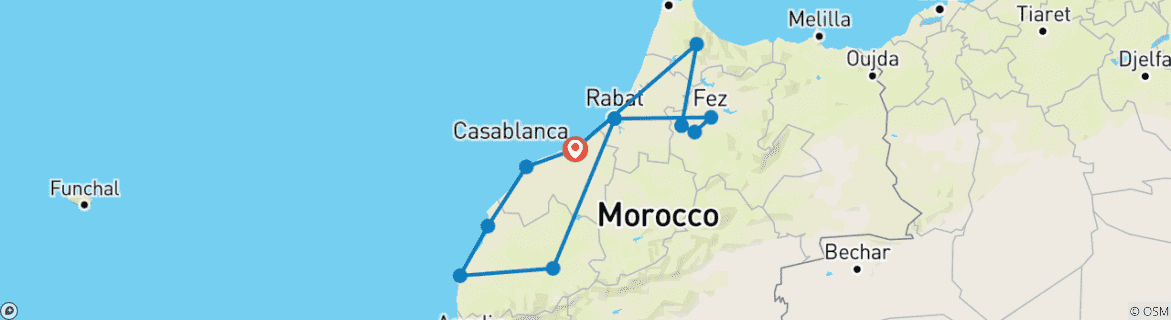 Image of a map showing the route of the tour