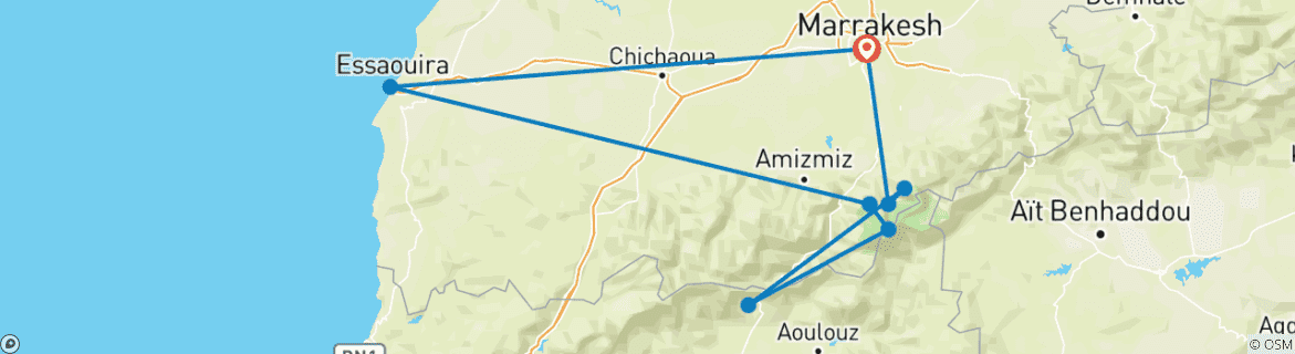Image d'une carte montrant l'itinéraire du circuit
