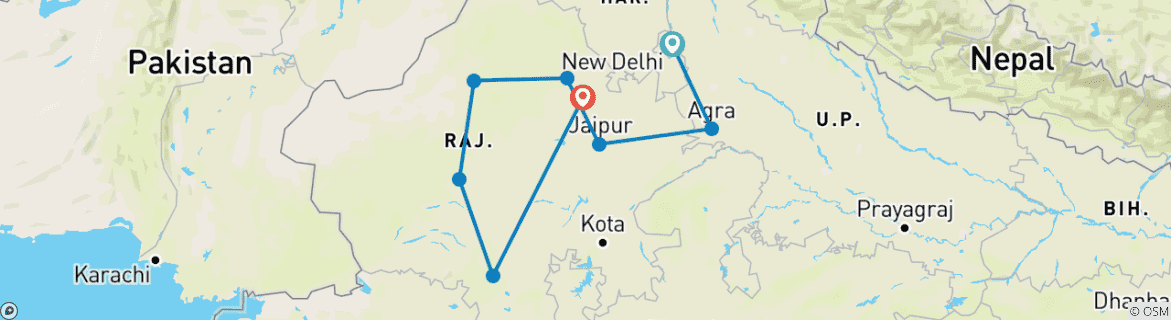 Image of a map showing the route of the tour