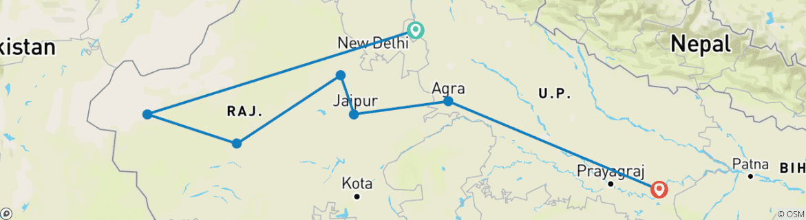 Image of a map showing the route of the tour