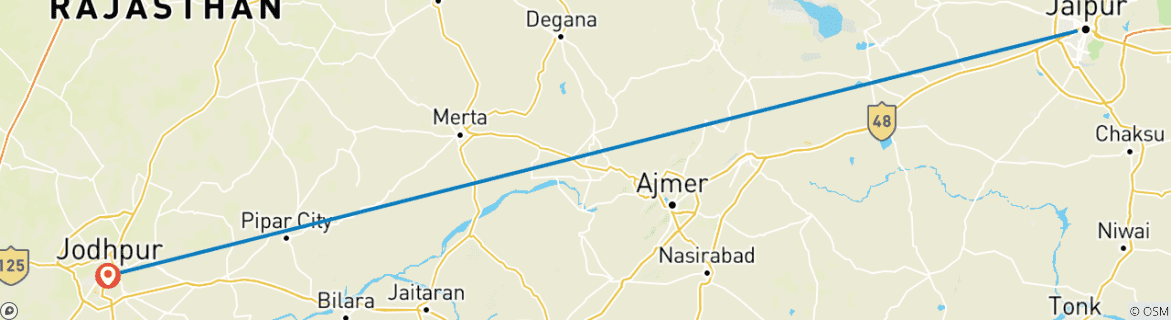Image of a map showing the route of the tour