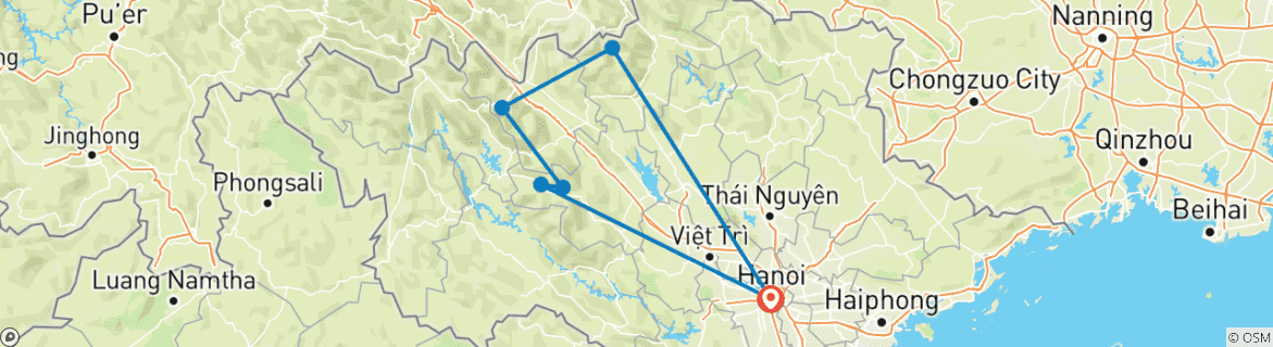 Image of a map showing the route of the tour