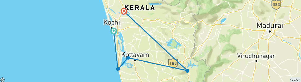 Image of a map showing the route of the tour