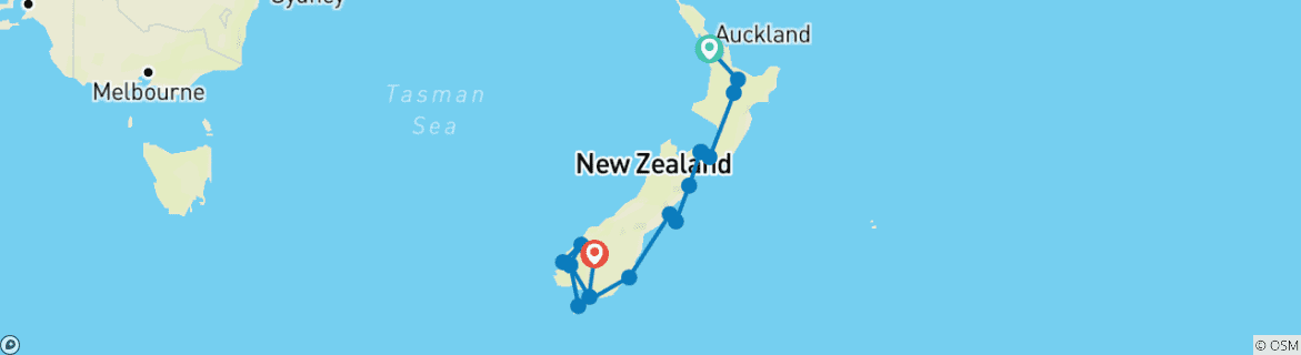 Image of a map showing the route of the tour