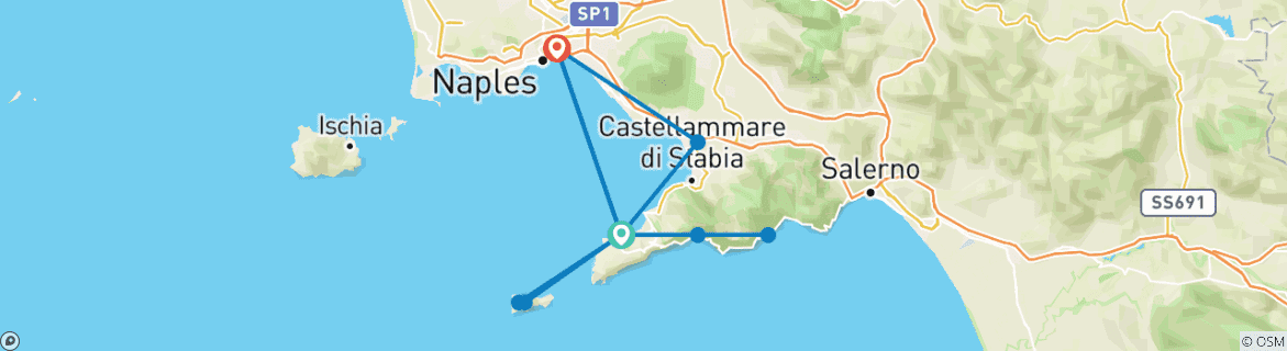 Image of a map showing the route of the tour