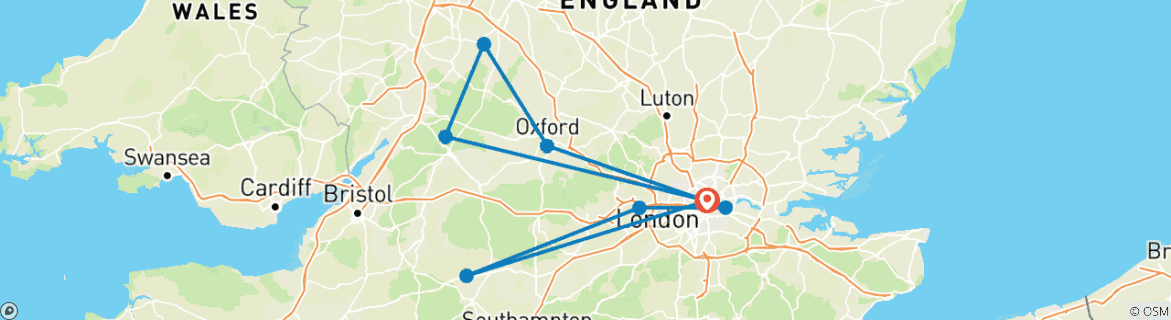 Image of a map showing the route of the tour