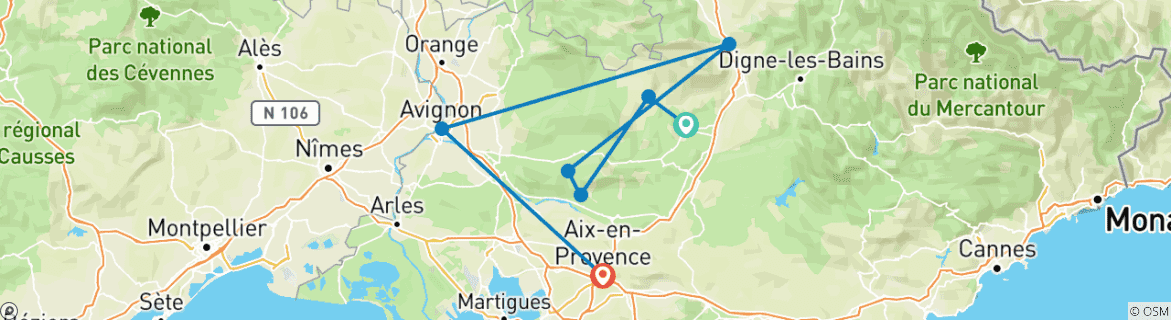 Image d'une carte montrant l'itinéraire du circuit