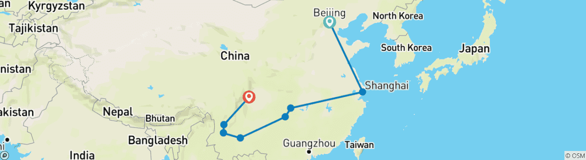 Karte mit der Reiseroute