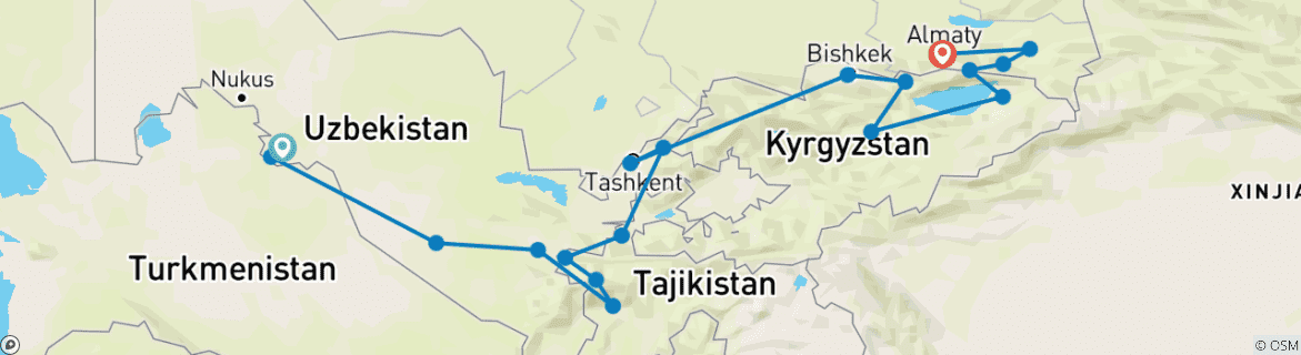 Karte mit der Reiseroute