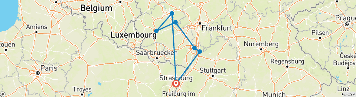 Image d'une carte montrant l'itinéraire du circuit